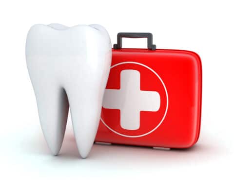 Tooth and Medicine chest on white background