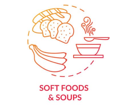 Soft foods and soups red concept icon. Eating after medical procedure. Doctor recommendation for meals. Healthy diet idea thin line illustration. Vector isolated outline RGB color drawing